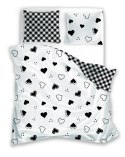 Pościel bawełniana 160x200 Serca krata biała czarna 009 Fashion 23 Faro