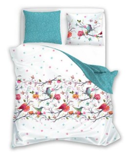 Pościel bawełniana 220x200 018-B biała turkusowa kolorowa kwiaty Elegant 2