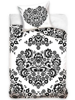 Pościel bawełniana 220x200 Serce biała czarna łowicka NL213013 Bawełna 01