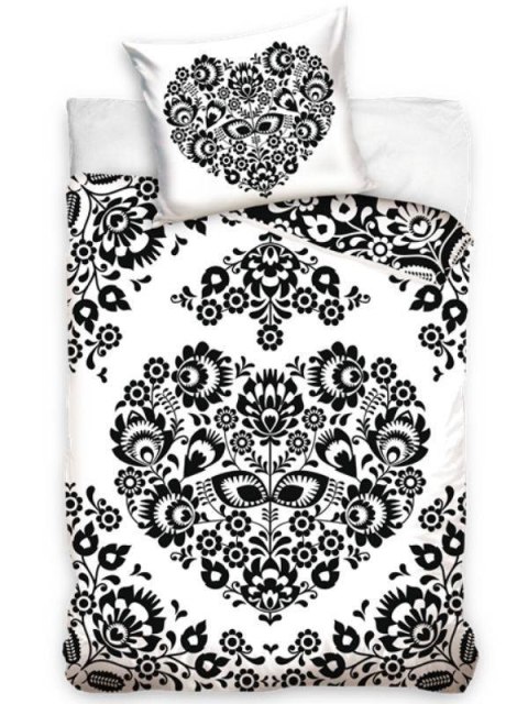 Pościel bawełniana 220x200 Serce biała czarna łowicka NL213013 Bawełna 01