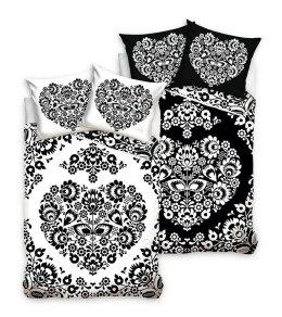 Pościel bawełniana 220x200 Serce biała czarna łowicka NL213013 Bawełna 01