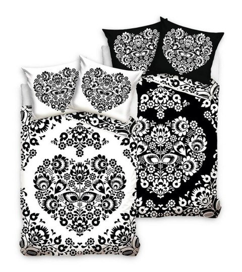 Pościel bawełniana 220x200 Serce biała czarna łowicka NL213013 Bawełna 01