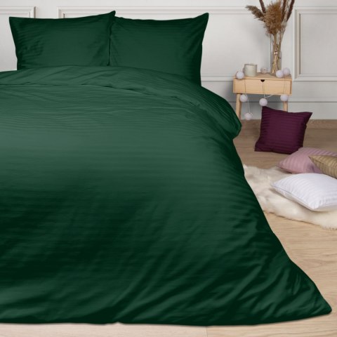 Poszewka satynowa 40x40 zielona ciemna pasy jednobarwna Cizgili adamaszkowa