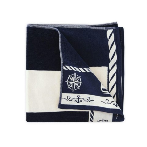 Ręcznik plażowy 100x160 Admirał granatowy kremowy marynarski kotwice pasy bawełniany frotte plaża 2 Zwoltex