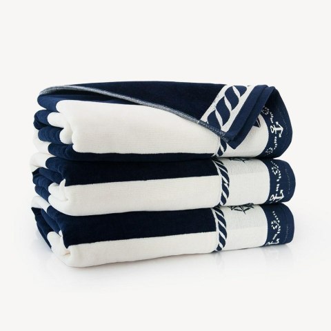 Ręcznik plażowy 100x160 Admirał granatowy kremowy marynarski kotwice pasy bawełniany frotte plaża 2 Zwoltex