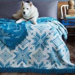 Koc bawełniany akrylowy 150x200 Świąteczny turkusowy biały gwiazdy 22109A Darymex