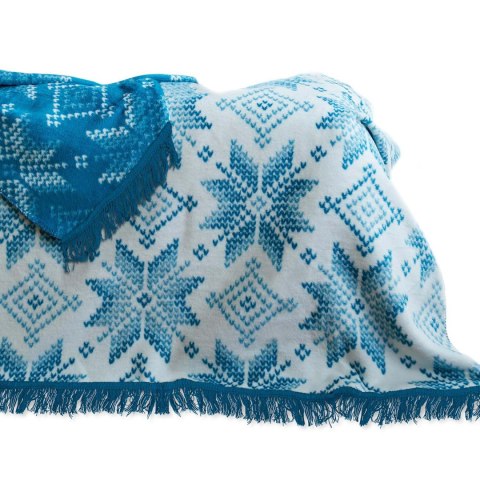 Koc bawełniany akrylowy 150x200 Świąteczny turkusowy biały gwiazdy 22109A Darymex