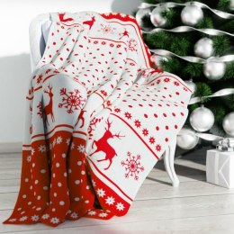 Koc narzuta 150x200 Reniferki Świąteczny czerwony