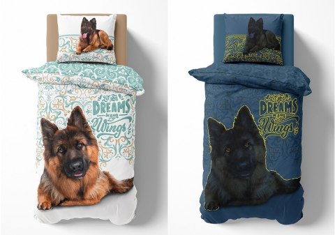 Pościel świecąca w ciemności 140x200 owczarek niemiecki 4023 A bawełniana Fluo 133