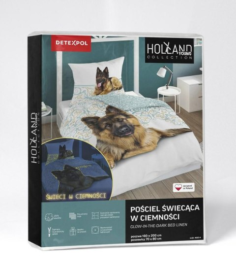 Pościel świecąca w ciemności 140x200 owczarek niemiecki 4023 A bawełniana Fluo 133