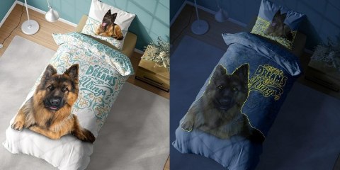 Pościel świecąca w ciemności 160x200 owczarek niemiecki 4023 A bawełniana Fluo 133