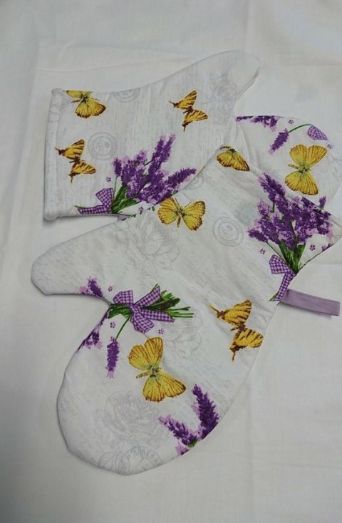 Rękawice kuchenne 17x27 z magnesem 2 szt lawenda motyle bawełniane do kuchni ochronne 6811