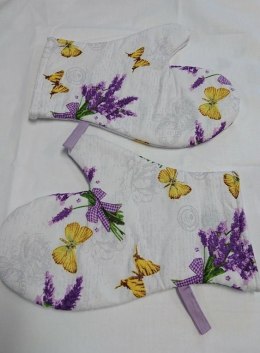 Rękawice kuchenne 17x27 z magnesem 2 szt lawenda motyle bawełniane do kuchni ochronne 6811