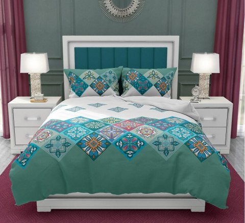 Pościel bawełniana 160x200 Diamond geometria biała miętowa kolorowa Gold Zaratex