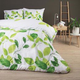 Pościel satynowa 180x200 biała zielona liście 1516/1 Satynlove 5