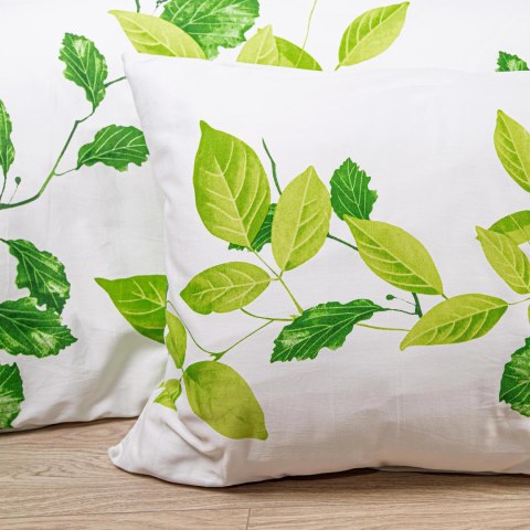 Pościel satynowa 180x200 biała zielona liście 1516/1 Satynlove 5