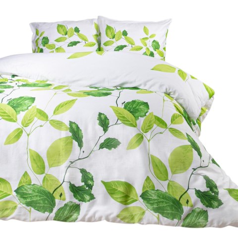 Pościel satynowa 180x200 biała zielona liście 1516/1 Satynlove 5