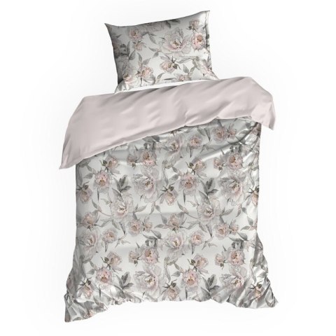 Pościel z mikrowłókna 140x200 Lea 04 kwiaty różowa pudrowa szara D91