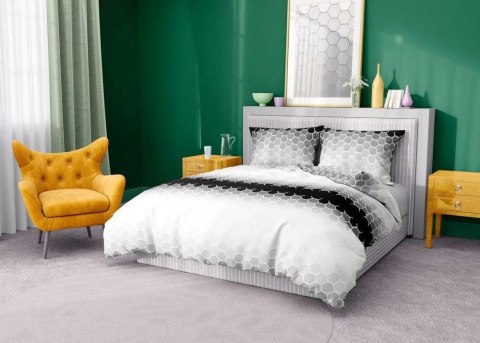 Pościel bawełniana 140x200 Glamour 018 szara czarna geometria z jedną poszewką Faro 01