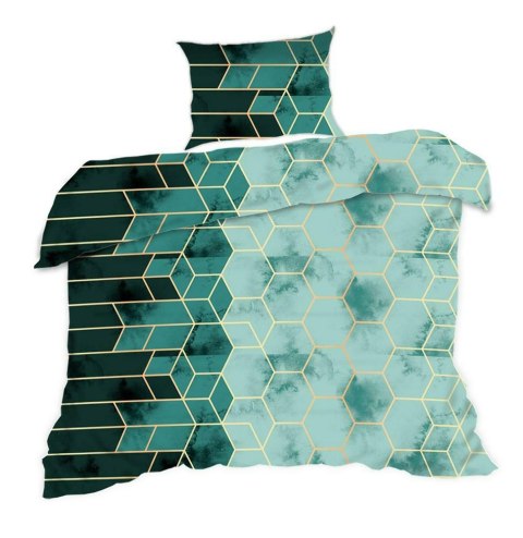 Pościel bawełniana 140x200 geometria turkusowa złota 1591N Classic