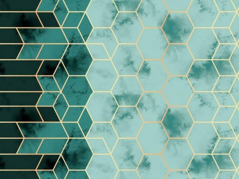 Pościel bawełniana 140x200 geometria turkusowa złota 1591N Classic