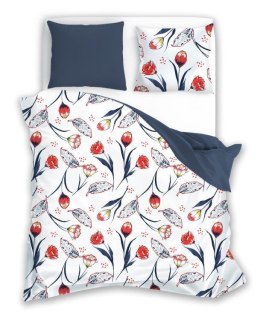 Pościel bawełniana 160x200 biała czerwona granatowa kwiaty 012 Fashion 23 Faro