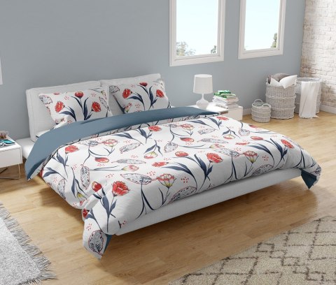 Pościel bawełniana 160x200 biała czerwona granatowa kwiaty 012 Fashion 23 Faro