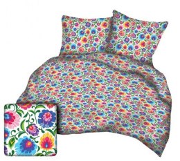 Pościel z kory 160x200 łowicka folk biała kolorowa kwiaty A668_3 Kora 23