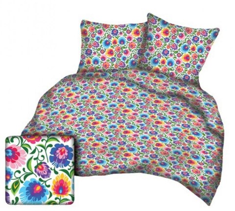 Pościel z kory 160x200 łowicka folk biała kolorowa kwiaty A668_3 Kora 23