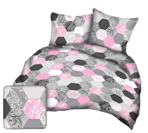 Pościel z kory 160x200 szara różowa heksagony A978_6 Kora 23