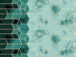 Poszewka bawełniana 40x40 geometria turkusowa złota 1591N Classic