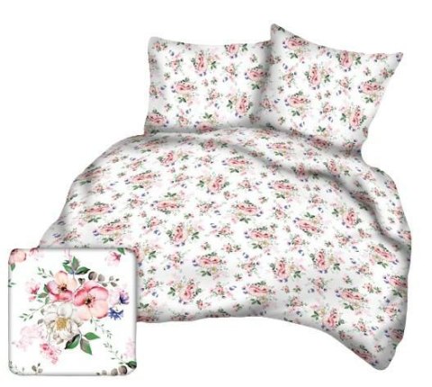 Poszewka bawełniana 40x60 78b biała kwiat jabłoni listki zielone zapinana na zamek