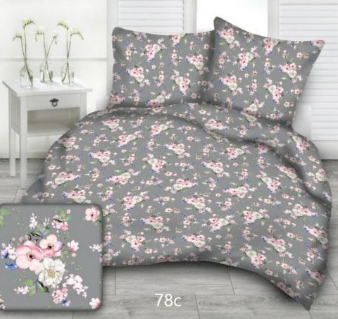 Poszewka bawełniana 40x60 78c grafitowa kwiat jabłoni listki zielone zapinana na zamek