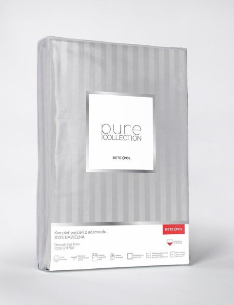 Pościel adamaszkowa 220x200 szara jasna jednobarwna paski 1 cm Pure