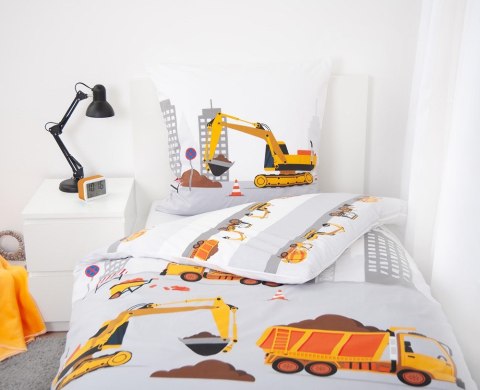 Pościel bawełniana 140x200 Koparka plac budowy szara żółta poszewka 70x90 H23