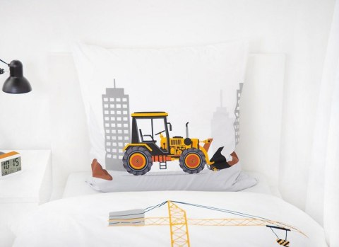 Pościel bawełniana 140x200 Koparka plac budowy szara żółta poszewka 70x90 H23