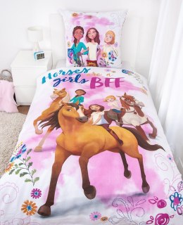 Pościel bawełniana 140x200 Spirit Konie najlepsze przyjaciółki dziewczynek różowa poszewka 70x90 H23
