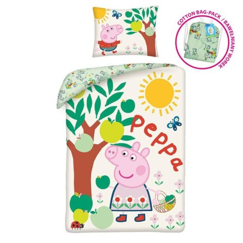 Pościel bawełniana 140x200 Świnka Peppa pistacjowa PE-3241BL poszewka 70x90 + worek bawełniany Halantex