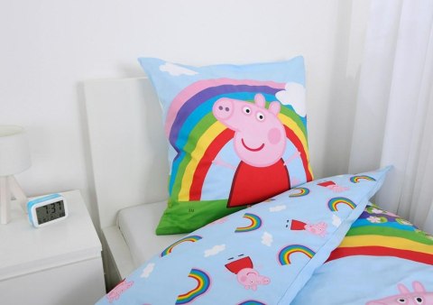 Pościel bawełniana 140x200 Świnka Peppa tęcza niebieska kolorowa poszewka 70x90 H23