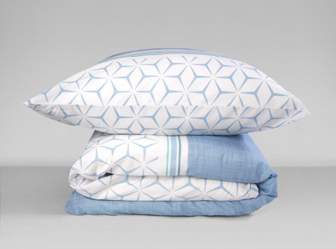 Pościel bawełniana 160x200 Sydney biała niebieska geometria Premium Bielbaw 1