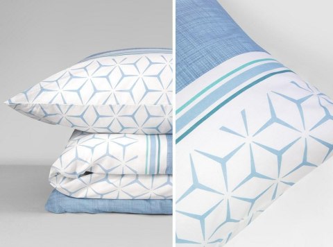 Pościel bawełniana 160x200 Sydney biała niebieska geometria Premium Bielbaw 1