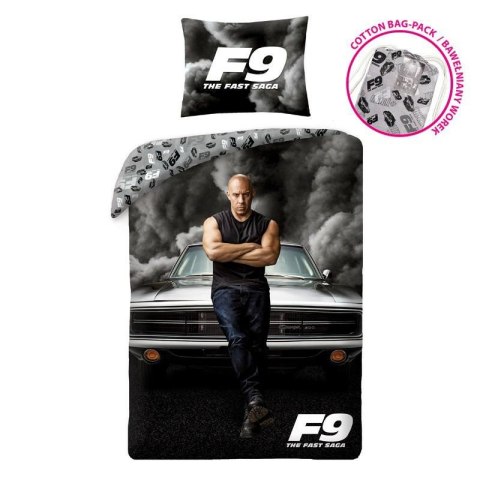 Pościel świecąca w ciemności 140x200 Szybcy i wściekli szara FF-7679BL poszewka 70x90 + worek bawełniany Halantex