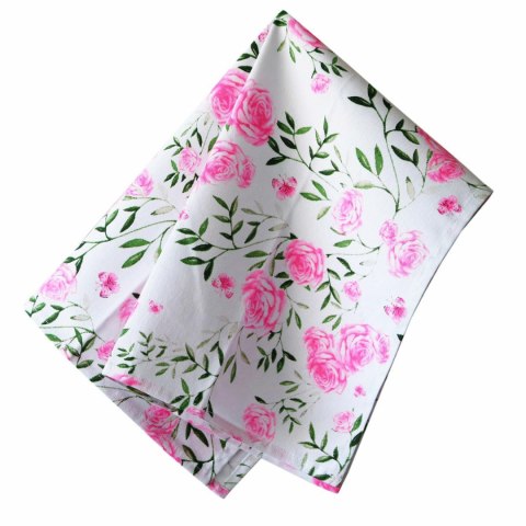 Ścierka kuchenna 45x65 Róże biała różowa bawełniana I 23