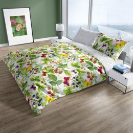 Pościel bawełniana 140x200 Cottage 007 liście owoce biała zielona poszewka 70x90 Faro