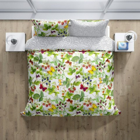 Pościel bawełniana 140x200 Cottage 007 liście owoce biała zielona poszewka 70x90 Faro
