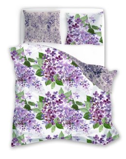 Pościel bawełniana 140x200 Cottage 008 kwiaty bez biała fioletowa poszewka 70x90 Faro