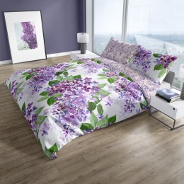 Pościel bawełniana 140x200 Cottage 008 kwiaty bez biała fioletowa poszewka 70x90 Faro