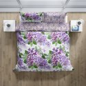 Pościel bawełniana 140x200 Cottage 008 kwiaty bez biała fioletowa poszewka 70x90 Faro