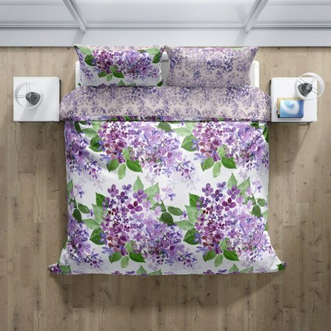 Pościel bawełniana 140x200 Cottage 008 kwiaty bez biała fioletowa poszewka 70x90 Faro