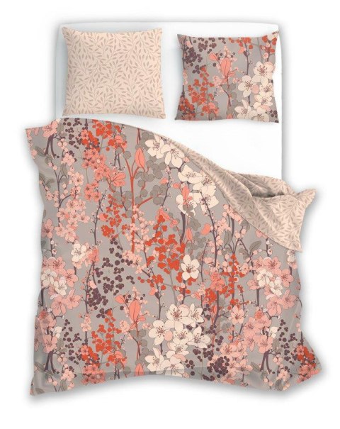 Pościel bawełniana 220x200 Flovery 003 kwiaty beżowa morelowa 23 Faro